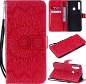 Geperst Printing Sunflower Pattern Horizontal Flip PU Leather Case voor Huawei P Smart Z / Y9 Prime (2019), met houder & kaartsleuven & portemonnee & lanyard (rood)