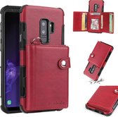 Voor Galaxy S9 Plus schokbestendig PC + TPU-beschermhoes, met kaartsleuven & portemonnee & fotolijst & lanyard (wijnrood)