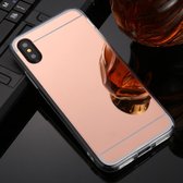 Voor iPhone XR TPU + acryl luxe plating spiegel telefoon hoes (rose goud)