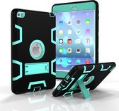 Contrasterende kleur siliconen + pc schokbestendige hoes voor iPad mini 5 / mini 4, met houder (zwart + mintgroen)