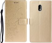 Voor Nokia 3.2 Plum Blossom Pattern Links en Rechts Flip Leren Case met Beugel & Kaartsleuf & Portemonnee & Lanyard (Golden)