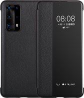 Voor Huawei P40 Pro PU lederen horizontale flip case, met Smart View Window & Sleep / Wake-up Function (zwart)