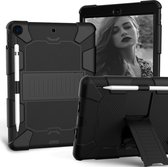 Voor iPad 10.2 schokbestendige tweekleurige siliconen beschermhoes met houder en pensleuf (zwart)