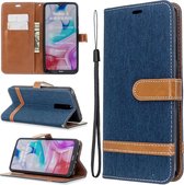 Voor xiaomi redmi 8 kleuraanpassing denim textuur horizontale flip pu lederen case met houder & kaartsleuven & portemonnee & lanyard (donkerblauw)