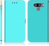 Voor LG K50 geÃ¯miteerd spiegelend oppervlak Horizontale flip lederen tas met houder & kaartsleuven & portemonnee en lanyard (mintgroen)