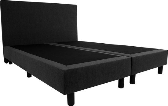 Bedworld Boxspring 180x220 cm zonder Matras - 2 Persoons Bed - Massieve Box met Luxe Hoofdbord - Antraciet