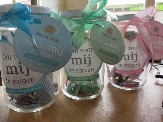 Baby verzorgingsset 7-delig veilige Verzorgset in glazen pot van Beaux Petits® - blauw/jongen Baby geschenkset - Babyshower manicureset kraamcadeau -cadeauset babyblauw jongen — afbeelding 4
