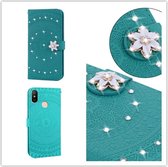 Voor Xiaomi Redmi 6 Pro Pressed Printing Sticking Drill Pattern Horizontal Flip PU Leather Case with Holder & Card Slots & Wallet & & Lanyard (Grass Green)