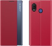 Voor Galaxy A20 / A30 Zijdisplay Met Magnetisch / Beugelfunctie / Slaapfunctie Effen textuur Doek + PC Flip Case (rood)