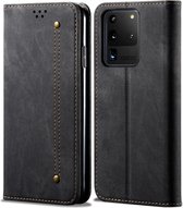 Voor Galaxy S20 ultra denim textuur casual stijl horizontale flip lederen tas met houder en kaartsleuven en portemonnee (zwart)