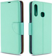 Voor Galaxy A70e pure kleur horizontale flip pu lederen case met houder & kaartsleuven & portemonnee & lanyard (groen)