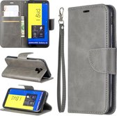 Retro lamsvacht textuur pure kleur horizontale flip pu lederen case voor Galaxy J6 2018, met houder & kaartsleuven & portemonnee & lanyard (grijs)