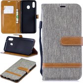 Kleurafstemming Denim Texture Leather Case voor Galaxy M20, met houder & kaartsleuven & portemonnee & lanyard (grijs)
