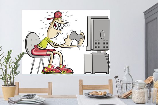 Sticker Muursticker Illustration de Jeux - illustration de joueur nerveux - 120x90 cm - film adhésif autocollant - sticker mural repositionnable