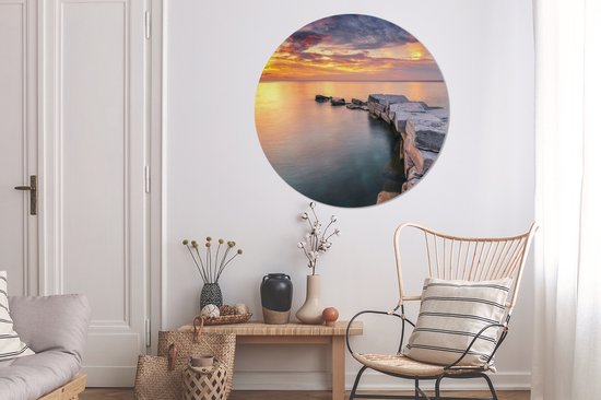 Chemin de pierre vers le mur de la mer autocollant papier peint cercle ⌀ 120 cm / cercle de papier peint / cercle mural / cercle vivant - auto-adhésif et découpe ronde