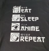 EAT SLEEP ANIME REPEAT T-shirt zwart - Maat XL - Trippin Balls - Anime - ALLE MATEN