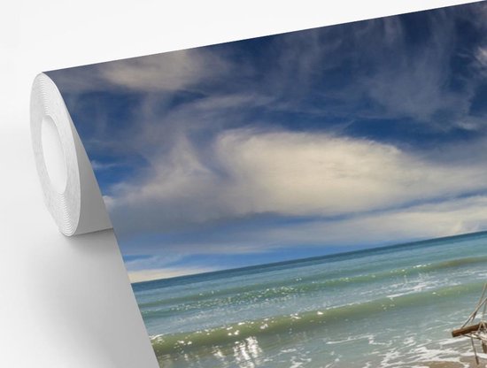 Papier peint Papier peint photo en vinyle - Hamac sur la côte de la mer largeur 450 cm x hauteur 300 cm - Tirage photo sur papier peint (disponible en 7 tailles) / Mer et plage