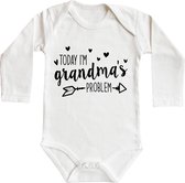 Romper - Today i'm grandma's problem - maat: 74/80 - lange mouw - baby - zwangerschap aankondiging - oma - romper oma - opa - romper opa - rompertjes baby - rompertjes baby met tek