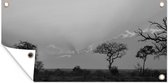 Tuinposter Het landschap van het Krugerpark in Zuid-Afrika bij zonsondergang - zwart wit - 80x40 cm - Wanddecoratie Buiten - Tuinposter - Tuindoek - Schuttingposter - Tuinschilderij