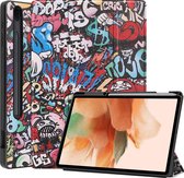 Samsung Galaxy Tab S7 FE Hoes - Mobigear - Tri-Fold Serie - Kunstlederen Bookcase - Graffiti - Hoes Geschikt Voor Samsung Galaxy Tab S7 FE