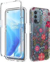 Voor OnePlus Nord N200 5G 2 in 1 hoog transparant geschilderd schokbestendig pc + TPU-beschermhoes (kleine bloemen)