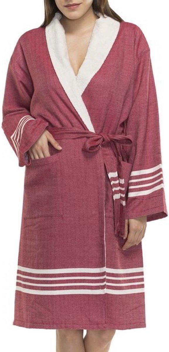 Gevoerde Hamam Badjas Krem Sultan Bordeaux - M - Hotelkwaliteit - Sjaalkraag - Luxe badjas - Badstof - Sauna Badjas - Ochtendjas - Badmantel