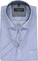 Casa Moda Sport Comfort Fit overhemd - korte mouw - blauw met wit gestreept met dessin (contrast) - Strijkvriendelijk - Boordmaat: 39/40