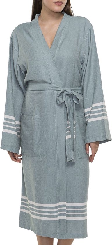 Hamam Badjas Krem Sultan Almond Green - M - unisex - hotelkwaliteit - sauna badjas - luxe badjas - dunne zomer badjas - ochtendjas