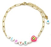 Dielay - Enkelbandje Love - RVS - Anklet - Lengte Verstelbaar 22-27 cm - Goudkleurig