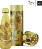 IZY Bottles x Van Gogh Museum - Zonnebloemen | 500 ML | Thermosfles | Drinkfles | Waterfles | Schoolfles | Isoleerfles | Beker | Drinkbeker | Koud | Warm | Fles | Back to School |