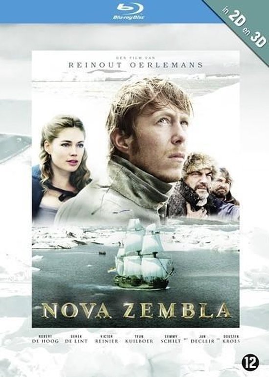Filmcover van Nova Zembla met de acteurs, een zeilboot en de titel.