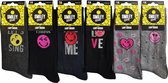 Smiley sokken voor dames - 6 paar leuke kousen met print - One Size - ideaal als geschenk