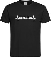 Zwart T-Shirt met “ Deventer hartslag “ print Wit Size L