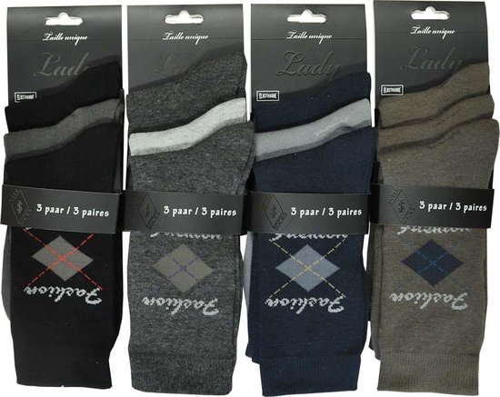 DAMES 12 paar - MULTIPACK - katoenen sokken dames Fashion - hoogwaardige katoen, veschillende kleuren met fantasie