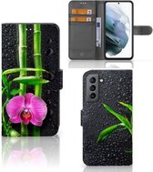 Wallet Book Case Geschikt voor Samsung Galaxy S21 FE Hoesje Orchidee