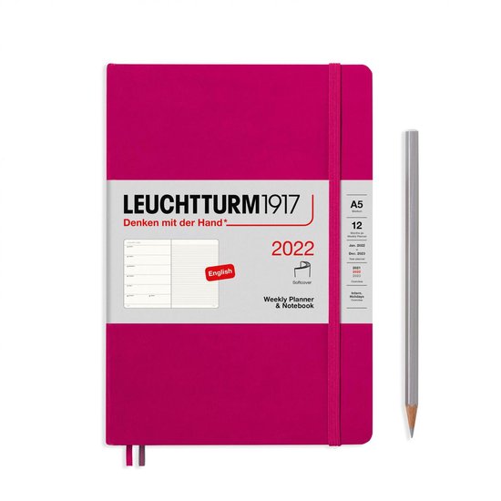 Leuchtturm - Agenda en Notities - 2022 - Weekplanner + Notitie - 12 maanden - A5 - 14,5 x 21 cm - Softcover - Kersen Rood