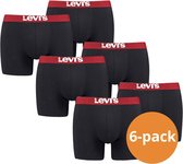 Levi's Boxershorts Heren - 6-pack Solid Zwart/Rood - Zwarte Boxershorts met rode rand -  Maat S