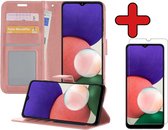 Hoesje Geschikt voor Samsung A22 5G Hoesje Book Case Hoes Portemonnee Cover Walletcase Met Screenprotector - Hoes Geschikt voor Samsung Galaxy A22 5G Hoes Bookcase Hoesje - Rosé goud