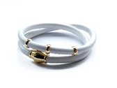 Jolla - dames wikkelarmband - zilver - goudkleurig - leer - magneetsluiting - bedels - Basic Gold - Wit