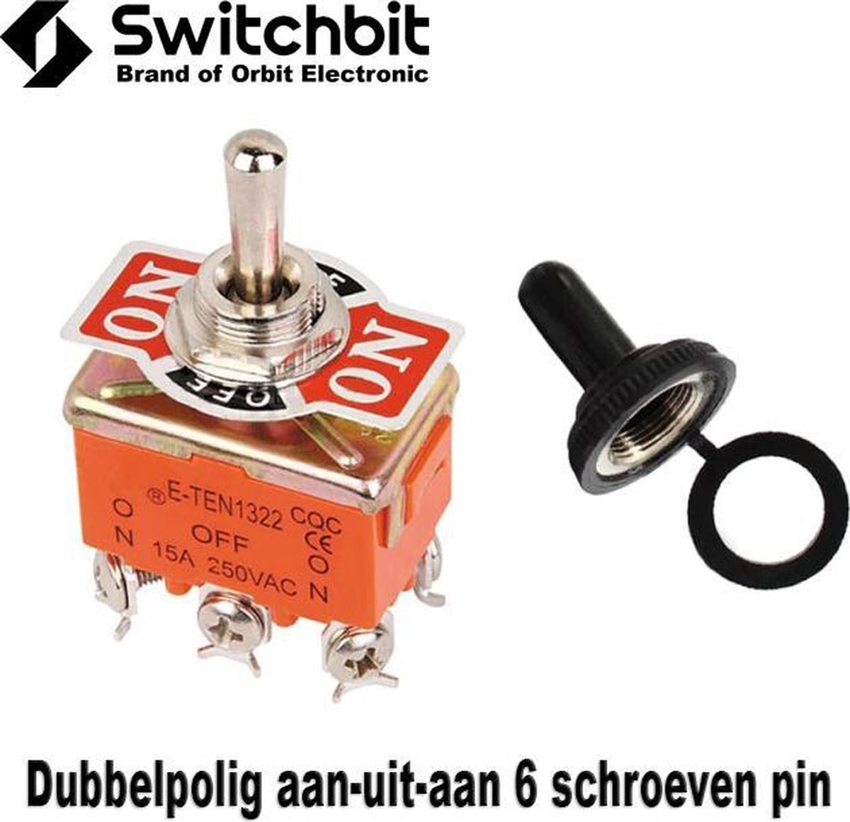 SwitchBit - Tuimelswitch dubbelpolig aan-uit-aan - 15A/250V