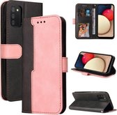 Voor Samsung Galaxy A02s EU Versie Zakelijke Stiksels-Kleur Horizontale Flip PU Lederen Case met Houder & Kaartsleuven & Fotolijst (Roze)