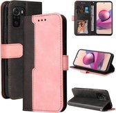 Voor Xiaomi Redmi Note 10 5G / Poco M3 Pro Zakelijke stiksels-kleur Horizontale Flip PU lederen tas met houder & kaartsleuven & fotolijst (roze)