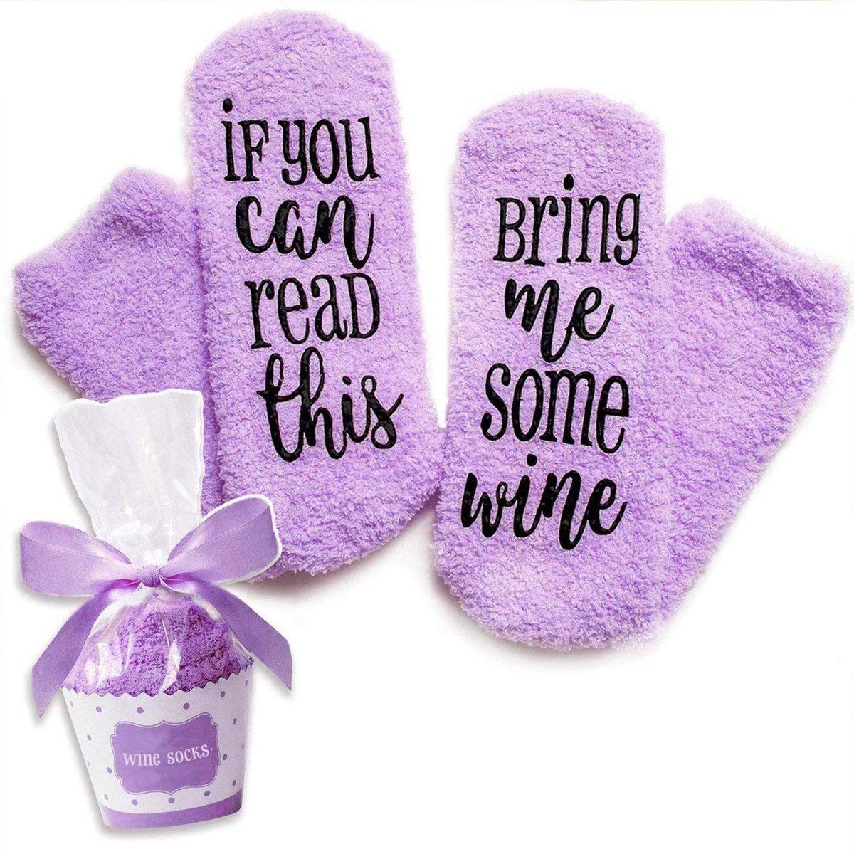 JAXY Wijn Sokken - Huissokken - Fluffy Sokken - Dikke Sokken - Bedsokken Dames en Heren - Huissokken Met Antislip Dames - Warme Sokken - Wijn Cadeau - Grappige Sokken - Grappige Cadeaus - One Size - Paars