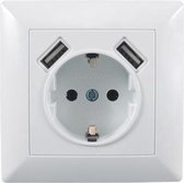 Stopcontact met 2 USB porten - Wit - Kunststof - 8 x 8 x 8 cm