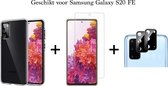 Samsung Galaxy S20 FE hoesje siliconen case transparant cover - 1x Samsung S20 FE Screen Protector + 1x Camera Lens Screenprotector