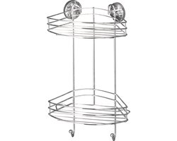 WENKO Vacuum-Loc Hoekrek 2-laags chroom 24x16x41cm - Doucherek - Douchemand - Bevestigen zonder boren