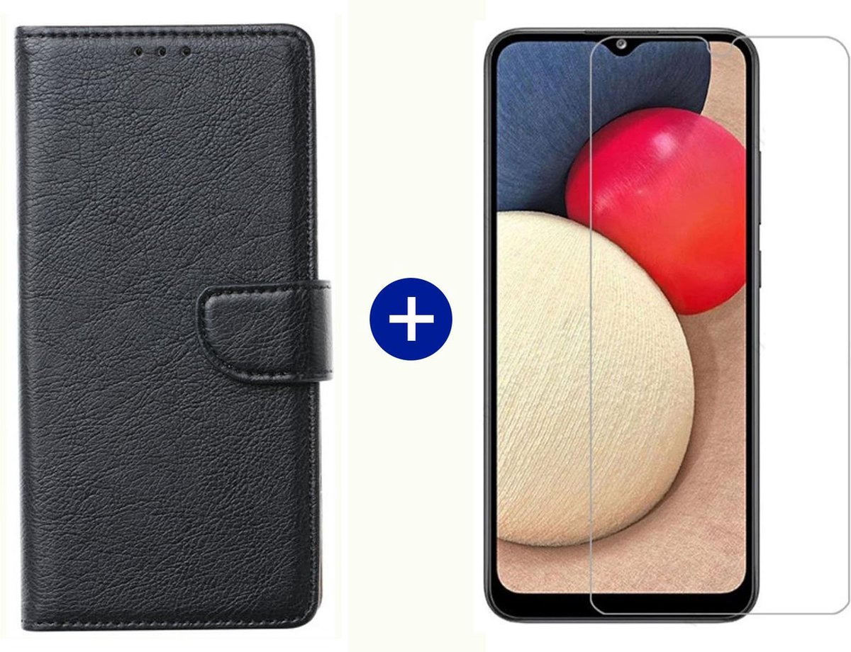 BixB Samsung A02s hoesje - Samsung Galaxy A02s screenprotector - BookCase Wallet - Zwart