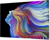 Wandpaneel Gekleurd gezicht silhouette  | 100 x 70  CM | Zilver frame | Wandgeschroefd (19 mm)