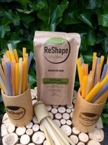 Duurzaam pakket | 100% natuurlijk | 2 bekers 100% bamboe en +/- 100 rijst rietjes regular | biologisch afbreekbaar | milieu vriendelijk