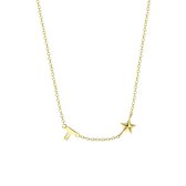 Lucardi Dames Ketting letter/stardust - Echt Zilver - Ketting - Cadeau - 45 cm - Goudkleurig